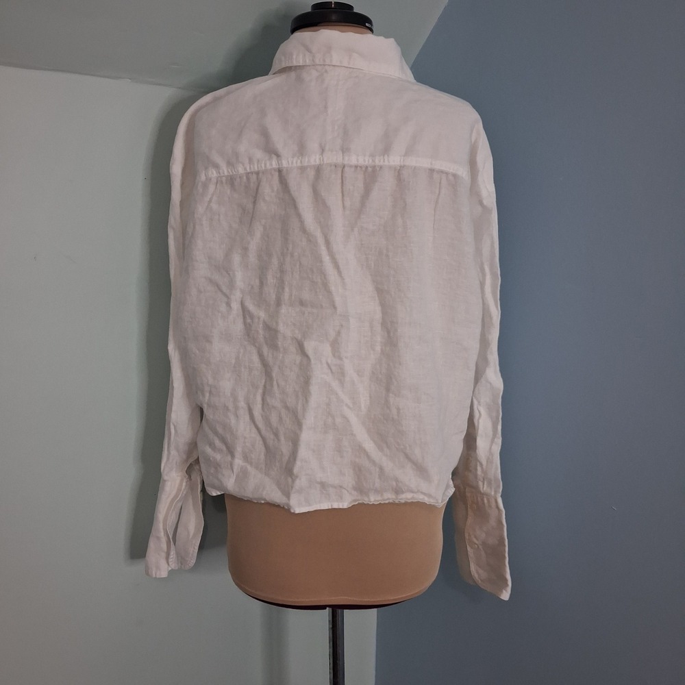 Banana Republic White 100% Linen Button Down Shirt Cropped Boxy Womens Medium - Picture 3 of 9